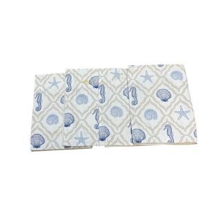 Nautical Themed Placemats Set Of 4 Shell & Seahorse Starfish White & Blue Beach